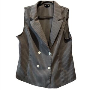 Messini Women’s Grey White Striped Business Collared Vest Office Wear